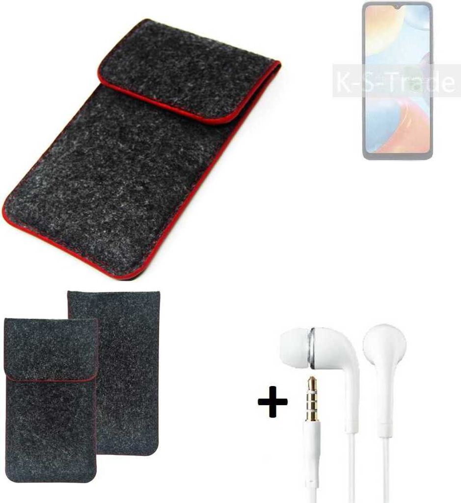 K-S-Trade Handy Schutz Hülle kompatibel mit Xiaomi Redmi 10C Schutzhülle Handyhülle Filztasche Pouch Tasche Case Sleeve Filzhülle dunkelgrau roter