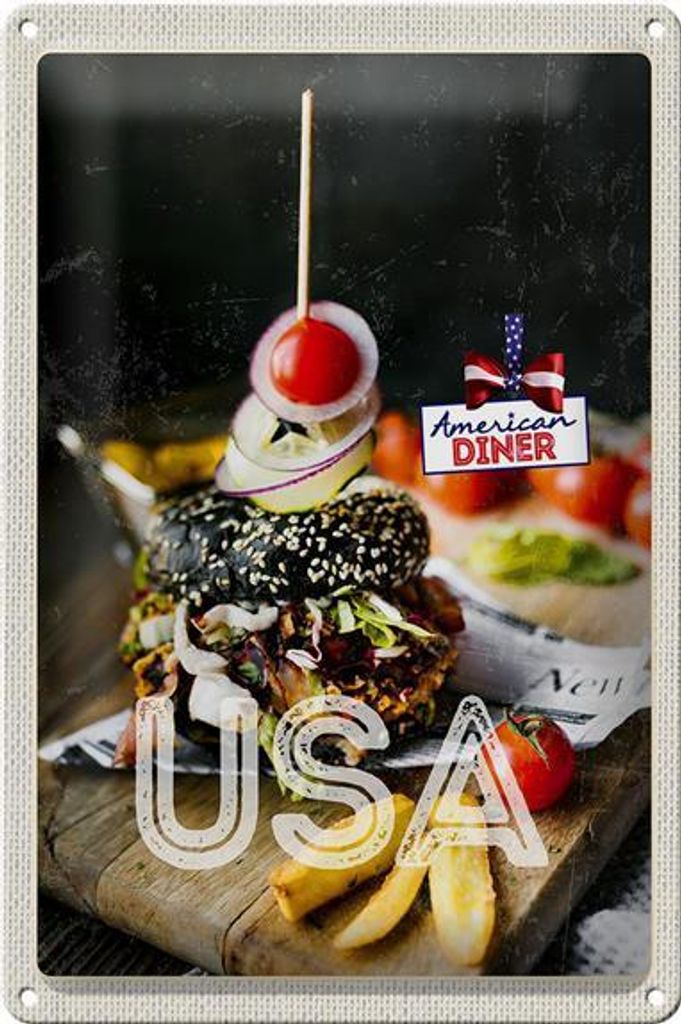 Blechschild Reise 20x30cm Amerika Burger Fast Food Gerichte