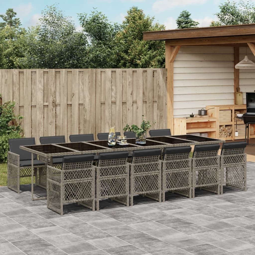 Maison Exclusive - 13-tlg. Garten-Essgruppe mit Kissen Grau Poly Rattan