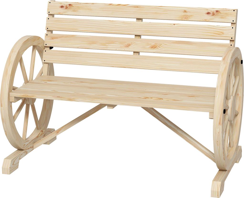 Dunkelbraune Gartenbank aus Naturholz im Wagenrad-Design für 2 Personen, 105,5x56x79 cm