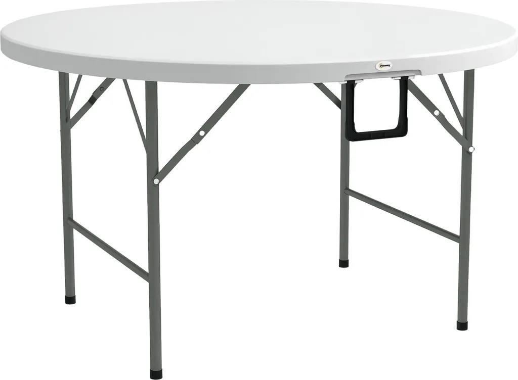 Table de jardin ronde Ø122 cm pliante en HDPE blanc et métal Outsunny