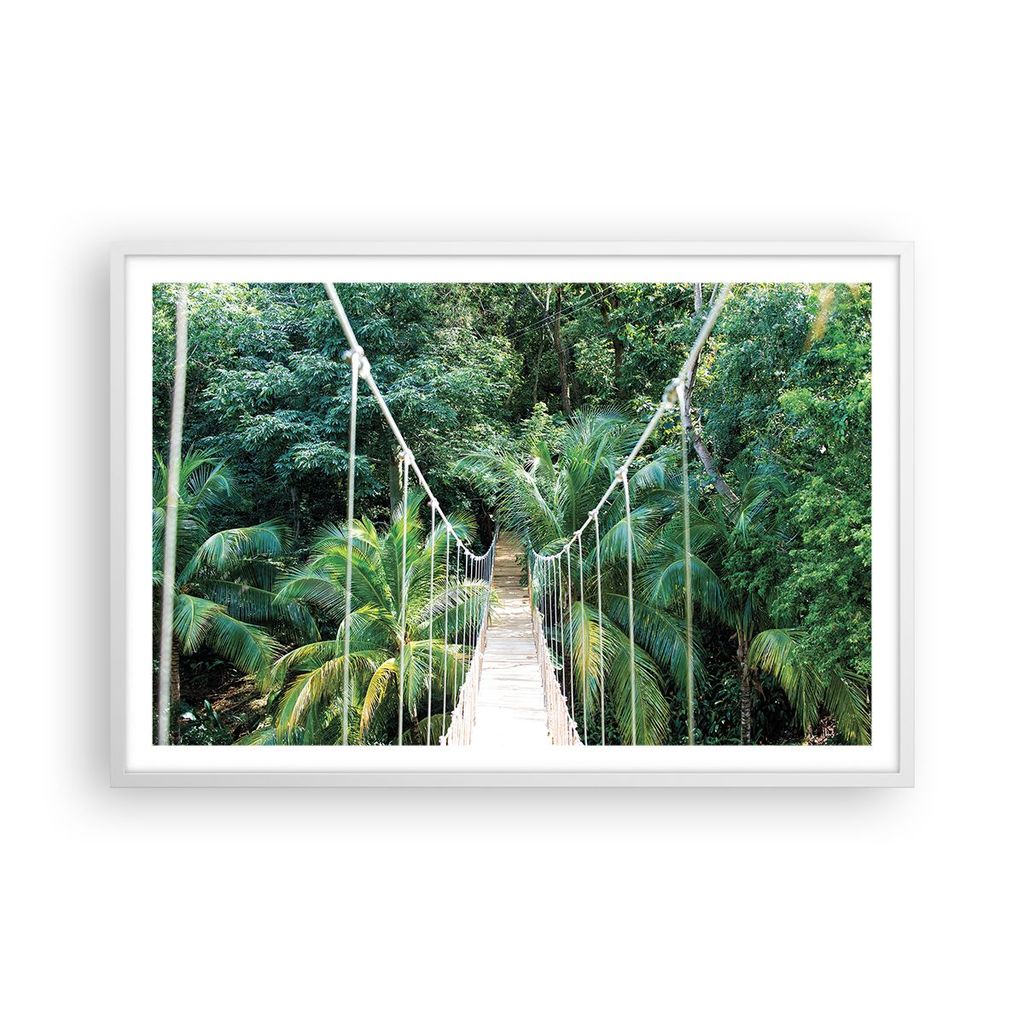 Gerahmtes Poster - Weißer Rahmen - Tropen Dschungel Brücke - 91,5x61 cm - Wand Bild - Wanddeko - Wandbilder - Kunstposter - Wandposter - Bilderra...