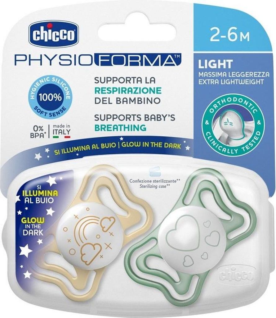 CHICCO_Physio Light smoczek silikonowy 2-6M Lumi 2szt, Zdjęcie produktu 