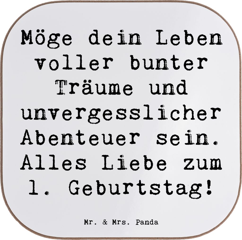 Mr. & Mrs. Panda Holzuntersetzer Spruch Alles Liebe zum 1. Geburtstag - Weiß - Geschenk, Untersetzer Glas, Happy Birthday, Quadratisch, Alter, Mei...