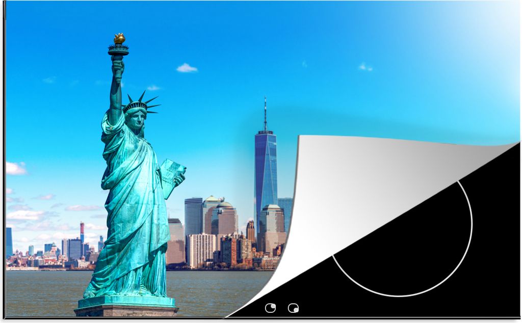 KitchenYeah Herdabdeckplatte New York - Freiheitsstatue - Manhattan , 81x52cm, Küche Deko, Glaskeramikkochfeld Herdabdeckung, Abdeckplatte fùr ...