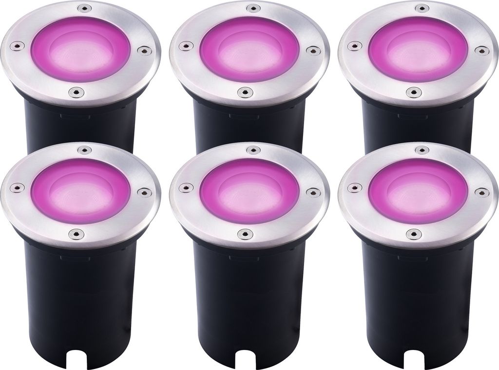 Ledvion 6er Pack SMART Bodeneinbauleuchte, Runde LED Einbaustrahler, Edelstahl, IP67, 1m Kabel, RGBWW, LED Einbaustrahler Aussen, Terassenbeleuchtu...