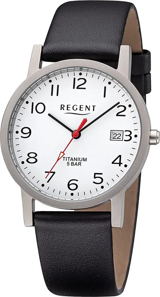 Montre Regent F-1225 Fiable avec Bracelet Cuir Noir Confortable D2URF1225