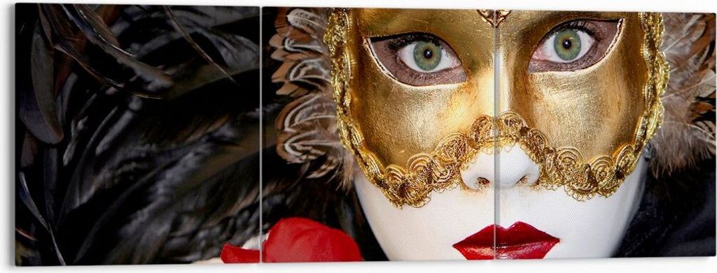 Bild auf Leinwand - Leinwandbild - Karnevalsmaske Maskottchen grüne Lippen - 150x50cm - Wand Bild - Wanddeko - Leinwanddruck - Bilder - Kunstdruck...