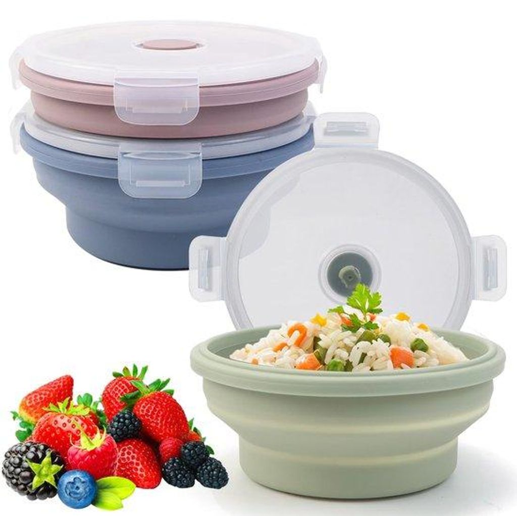 Opvouwbare 3-tegen-lunchbox-Set, 550 ml, silicium, opvouwbare Container mit Deckel