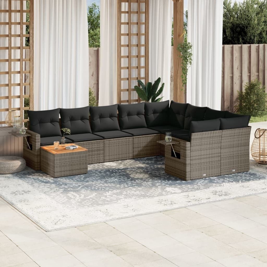Maison Exclusive - 10-tlg. Garten-Sofagarnitur mit Kissen Grau Poly Rattan