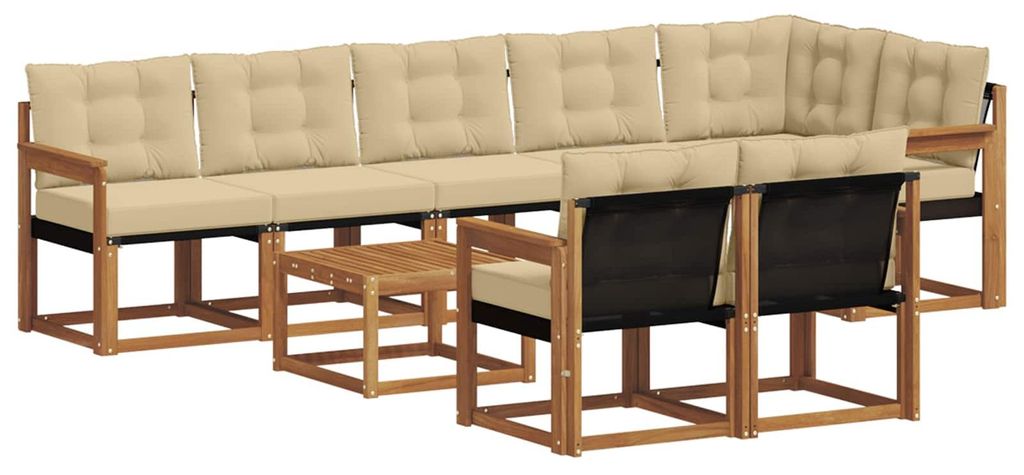 vidaXL Outdoor-Sofagarnitur mit Kissen 9 pcs Natur und Beige