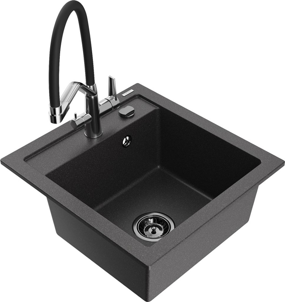Mexen Vito Granitspüle mit Duo Mischbatterie, schwarz