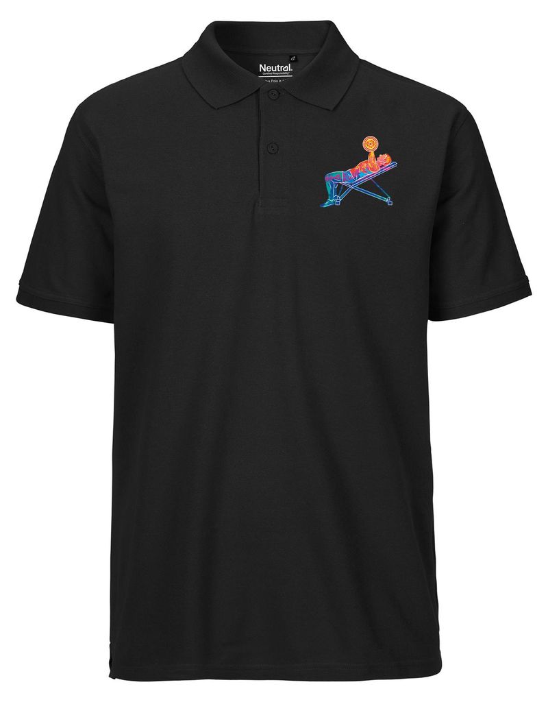 Huuraa Herren Polo Shirt Fitness Training Bench Press bunte Silhouette M Black Bio Baumwolle Fairtrade Poloshirt Geschenkidee
