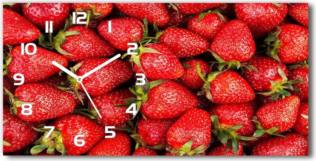 Wanduhr aus Glas – 60x30 cm - Glasbild - Glasuhr - Gehärtetes Glas - weisse-zeiger - Erdbeeren