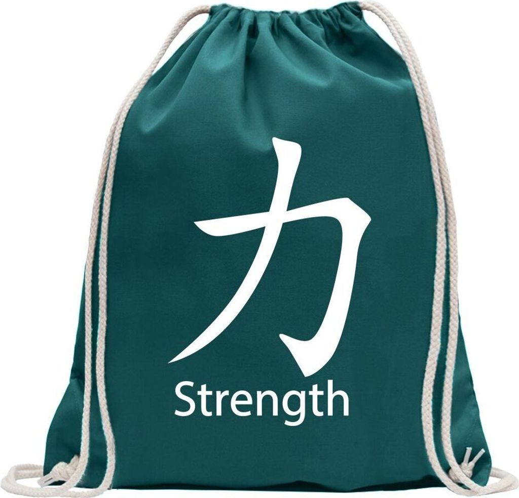 Kiwistar - Turnbeutel - petrol - Strength - Fun Rucksack Sport Beutel Gymsack Baumwolle mit Ziehgurt