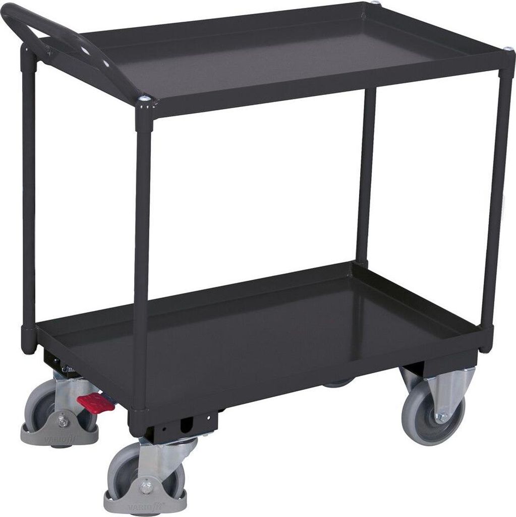 VARIOfit Tischwagen mit Wanne, gebogenem Schiebegriff und 2 Ladeflächen 995x695mm Anthrazitgrau RAL 7016