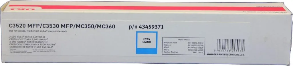 Cartouche Toner Cyan OKI 43459371 pour Imprimante Laser Série C3520