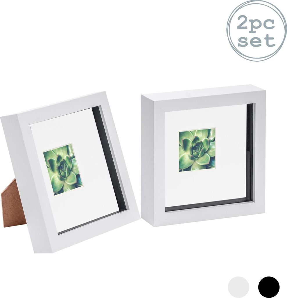 Nicola Spring 2 Stück 6 x 6 3D-Schatten-Kasten-Foto-Rahmen-Set - Craft Anzeigen Bilderrahmen mit 2 x 2 Montieren - Glas Aperture - Weiß