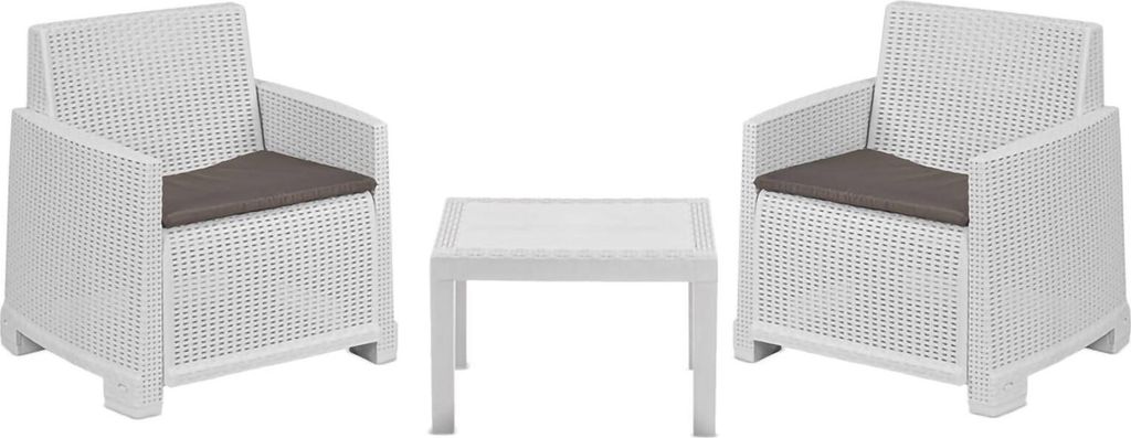Dmora Gartenmöbel-Set Rosta Weiß, 2-Sitzer, 1 Tisch