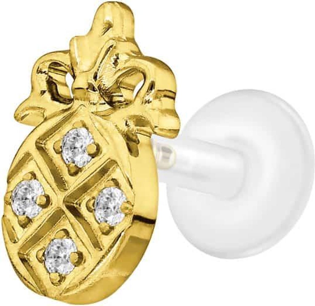 Ohrpiercing, Nasenpiercing PTFE Labret mit Innengewinde + Titan-Aufsatz KRISTALLANANAS Gold Stablänge: 5mm | Stabstärke: 1,2mm