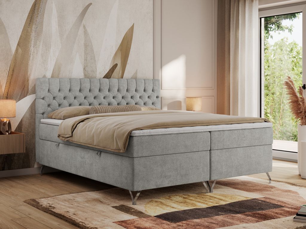 MKS MEBLE Boxspringbett 120x200, Bett 120x200 mit Matratze H4, Boxspringbett 120x200 mit Bettkasten und Topper, Polsterbett 120x200 Füße - GRIMAL...