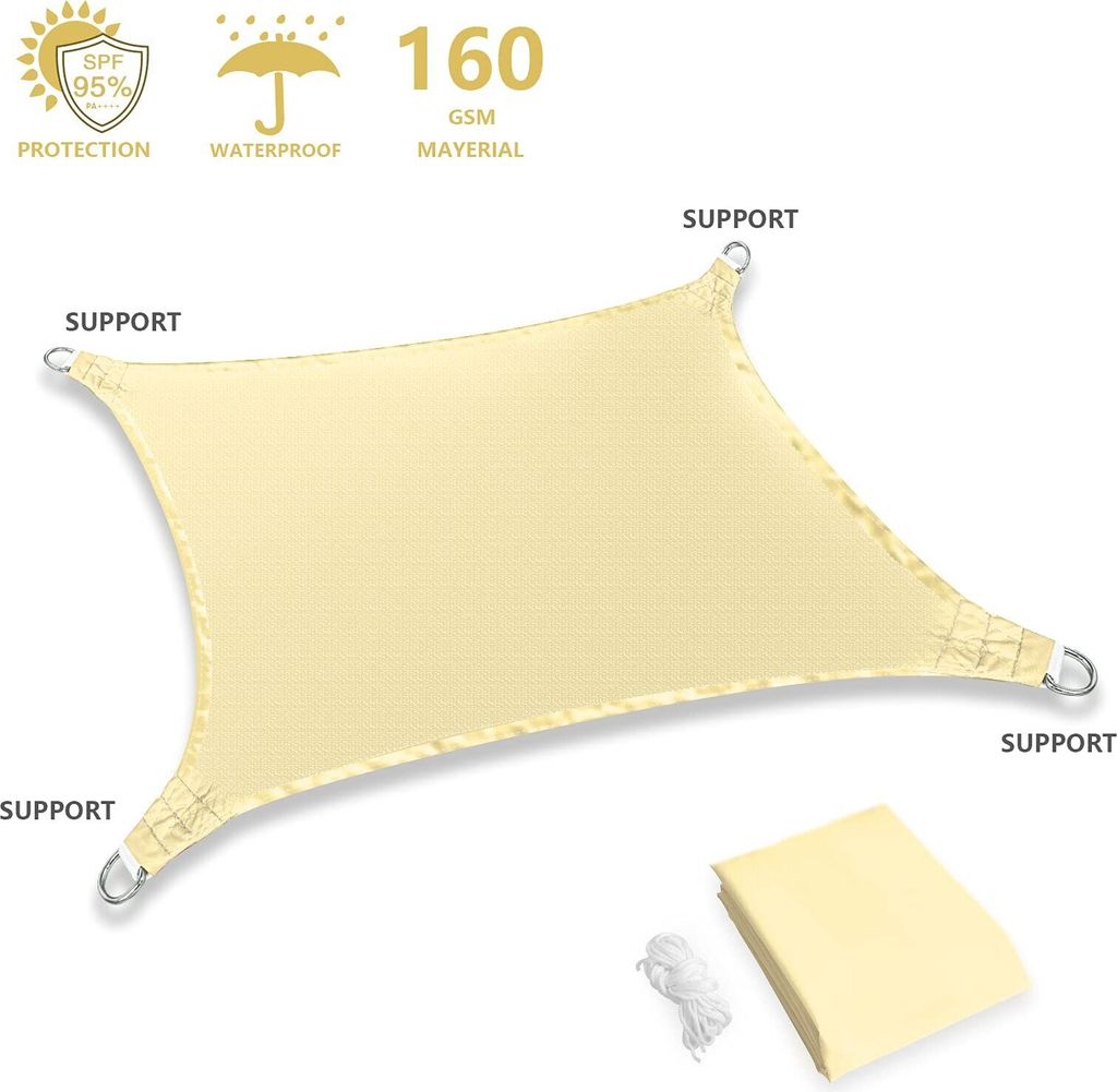 Sonnensegel 2x2m Viereckig, Beige Sonnensegel Wasserdicht