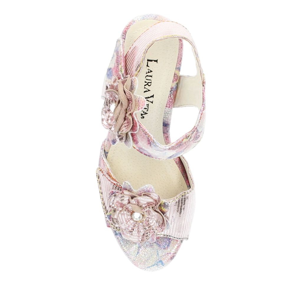 Laura Vita Damen Sandalette Blüte High Heel Klettverschluss Strass Hicao 624, Größe:40 EU, Farbe:Rosa