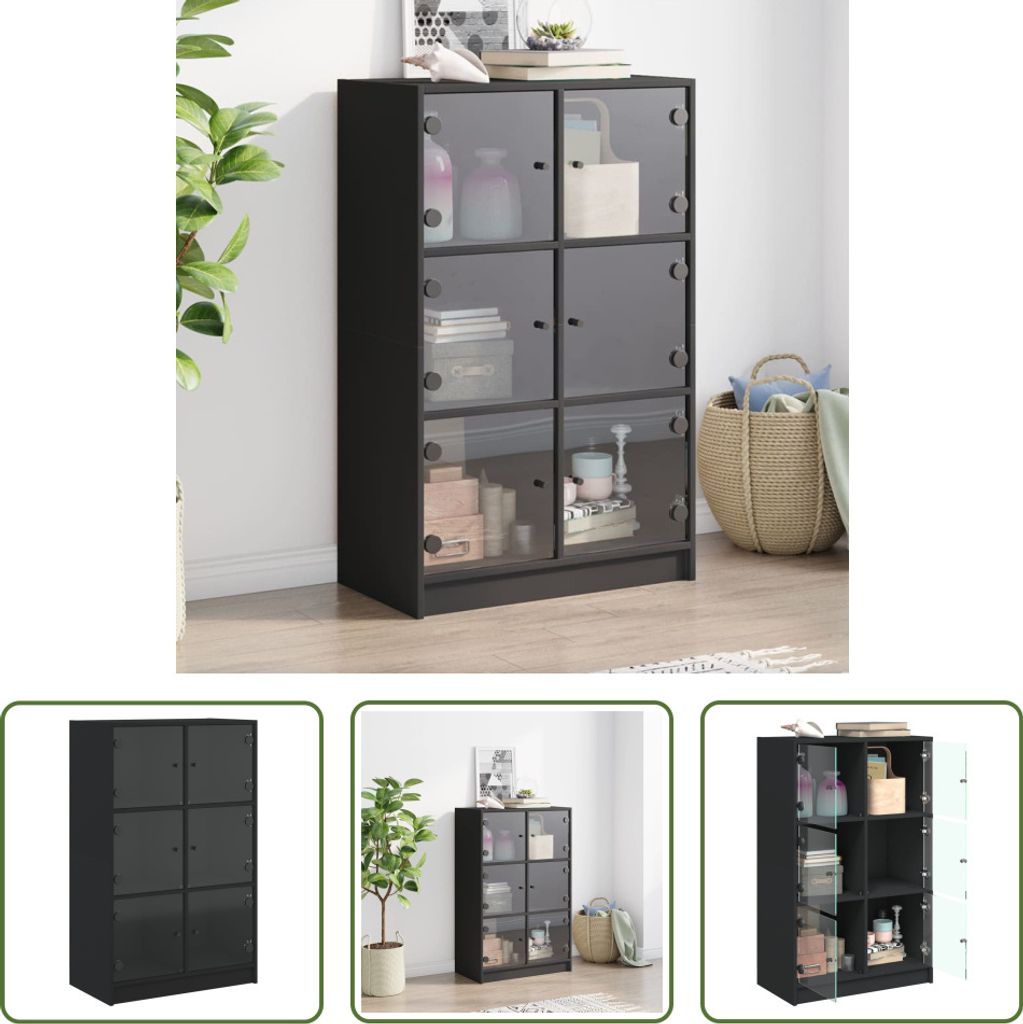 The Living Store Highboard mit Türen Schwarz 68x37x109 cm Holzwerkstoff