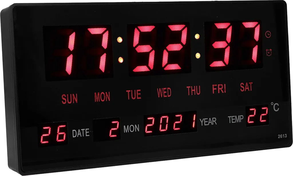 Horloge murale numérique LED à grand affichage et calendrier 24h EU Plug