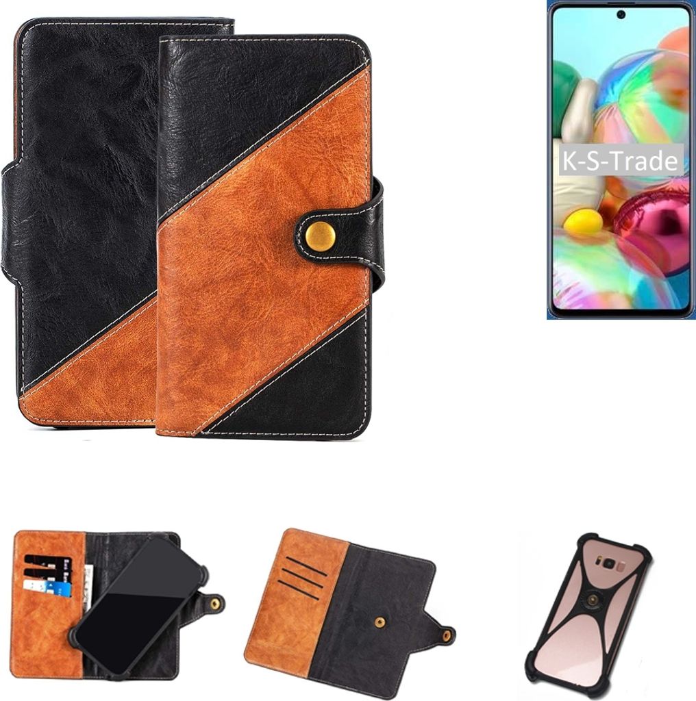 K-S-Trade Handyhülle Schutzhülle Bookstyle Case Wallet-Case kompatibel mit Samsung Galaxy A71 Handy Cover Bumper Klapphülle schwarz hellbraun 1x