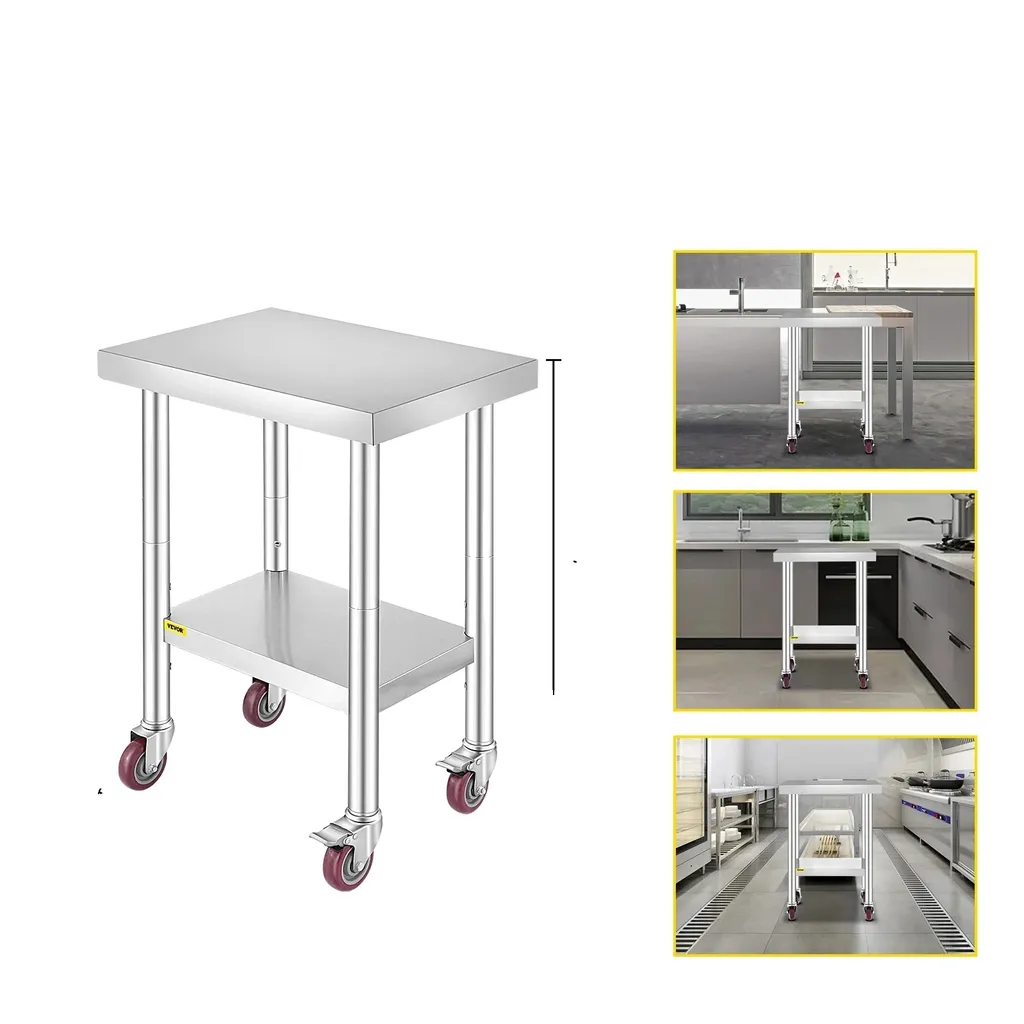 Table de cuisine inox mobile 60x45cm pour préparation et stockage