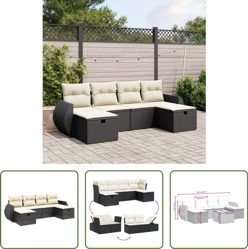 The Living Store 6-tlg. Garten-Sofagarnitur mit Kissen Schwarz Poly Rattan