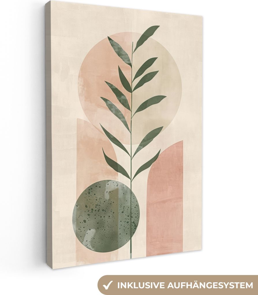MuchoWow - Leinwandbilder - Modern - Rosa - Grün - Natur - Ästhetik, Wandbild, Wanddeko Bilder Wohnzimmer, 80x120 cm