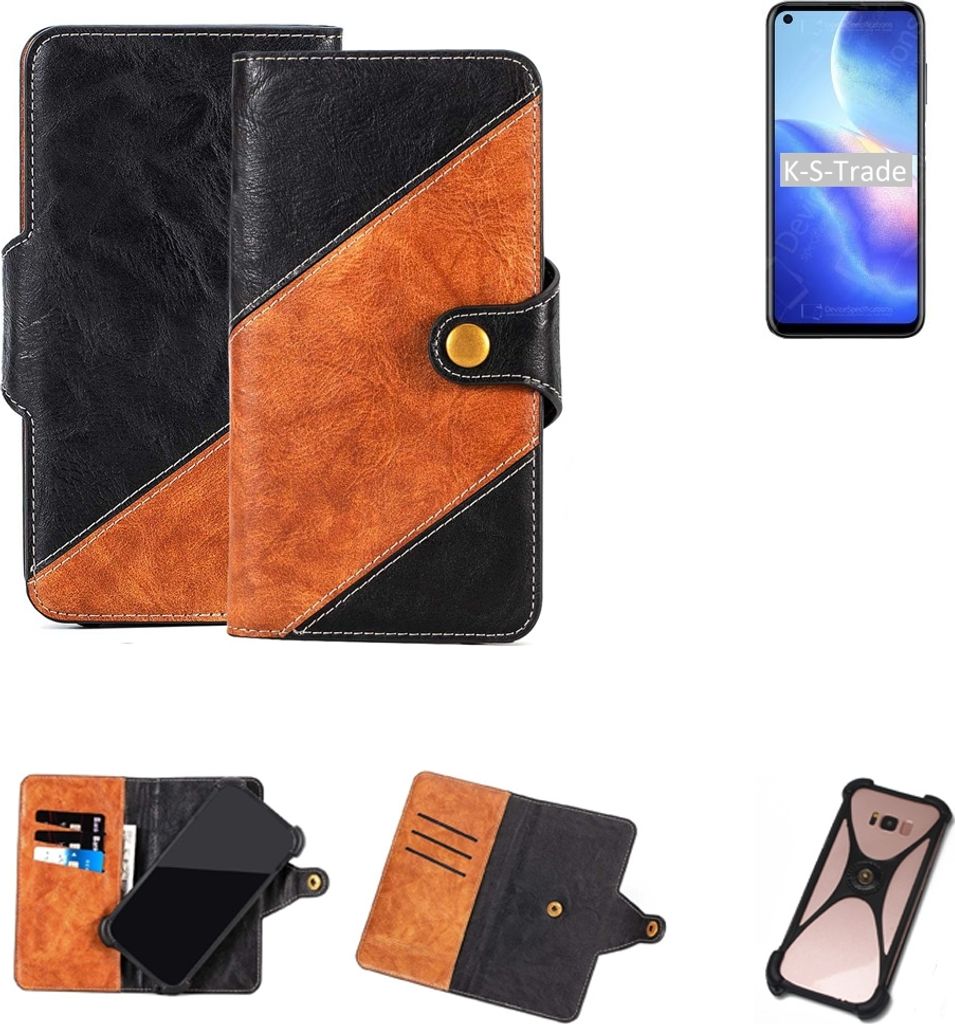 K-S-Trade Handyhülle Schutzhülle Bookstyle Case Wallet-Case kompatibel mit Blackview A90 Handy Cover Bumper Klapphülle schwarz hellbraun 1x