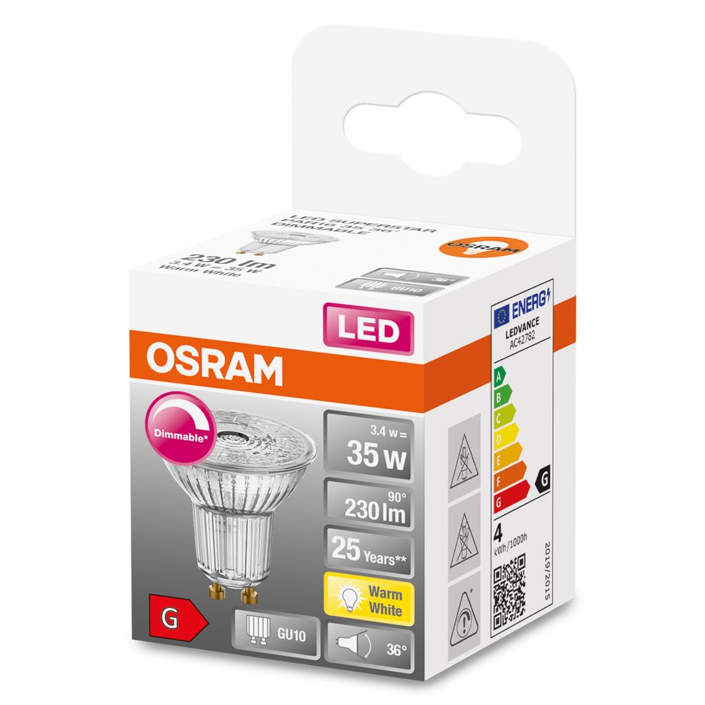 The image shows the retail packaging of an OSRAM LED light bulb.