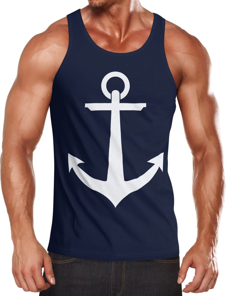 Herren Tanktop, Anker Motiv Aufdruck Anchor, Muskelshirt Achselshirt Moonworks S