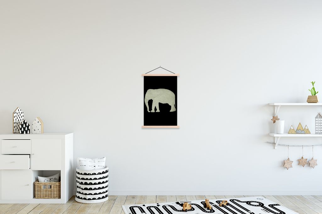 MuchoWow Textilposter Elefant - Karte - Retro 40x60 cm mit holzfarbenen Rahmen - Poster