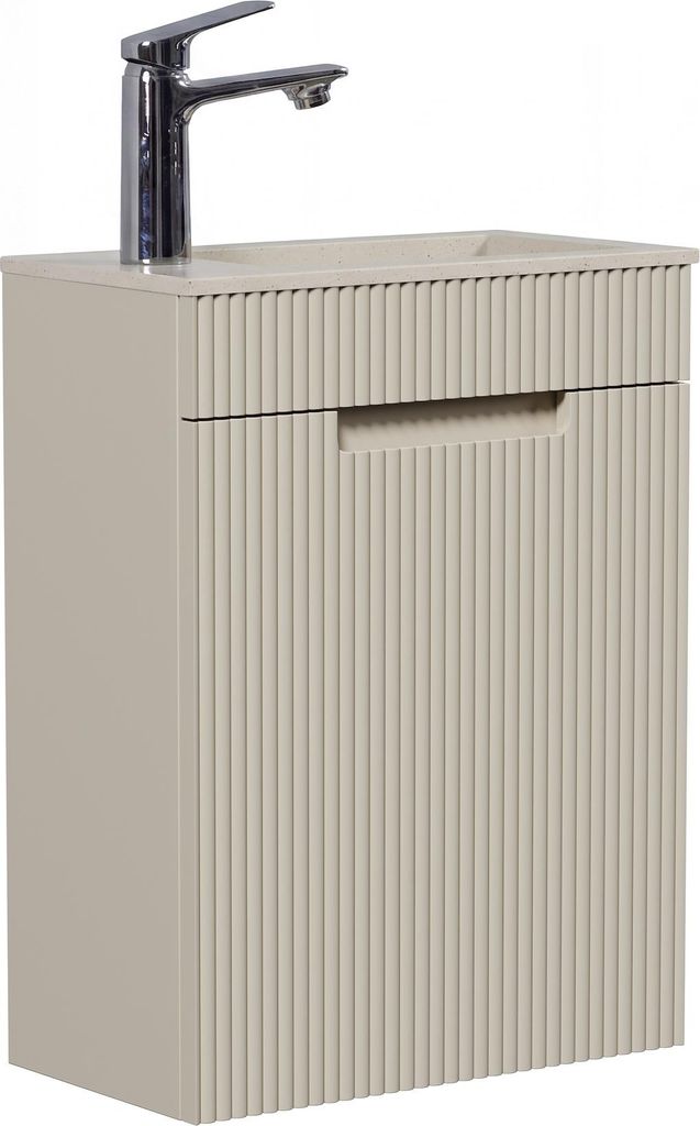 Badplaats Gäste-WC Waschtisch Set Thermis 40 x 22 cm Beige - Badmöbel Set mit Cashmere Waschbecken und Unterschrank, Vormontiert und mit Soft-Close