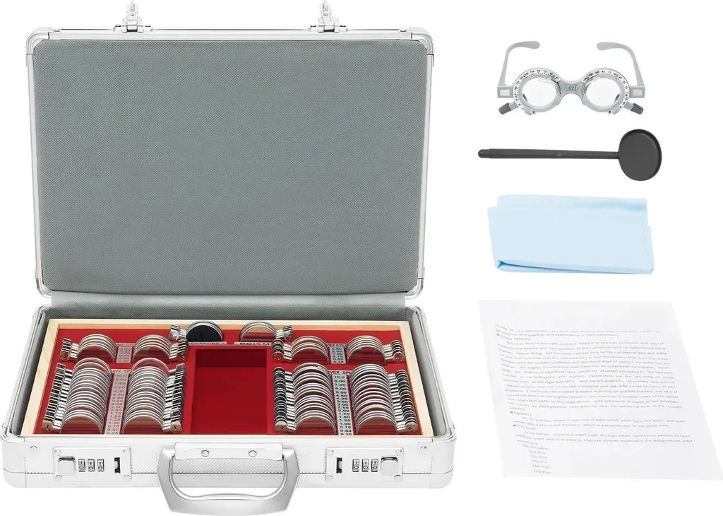 Diagnostic de vue précis : Kit réfraction 104 pièces avec mallette