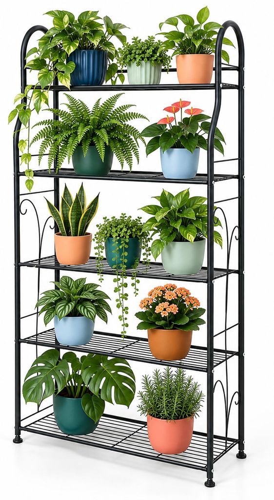 Relaxdays Blumenregal mit 5 Ablagen, HBT: 144 x 71 x 24,5 Produktbild  KI-generiertes Bild