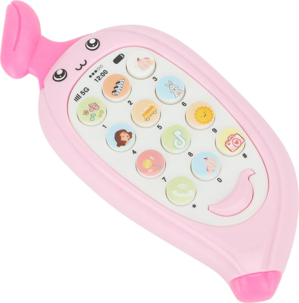Frühes Lernen, Telefon, zweisprachig, beißbarer Beißring-Abdeckung, mehrere Modi, Baby-Handy-Spielzeug, Banane, Rosa