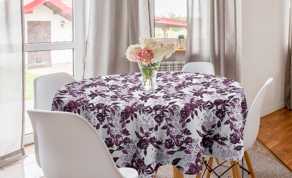 ABAKUHAUS Rose Runde Tischdecke, Aquarell geometrische Kunst, Kreis Tischdecke Abdeckung für Esszimmer Küche Dekoration, 150 cm, Plum Getrocknete...