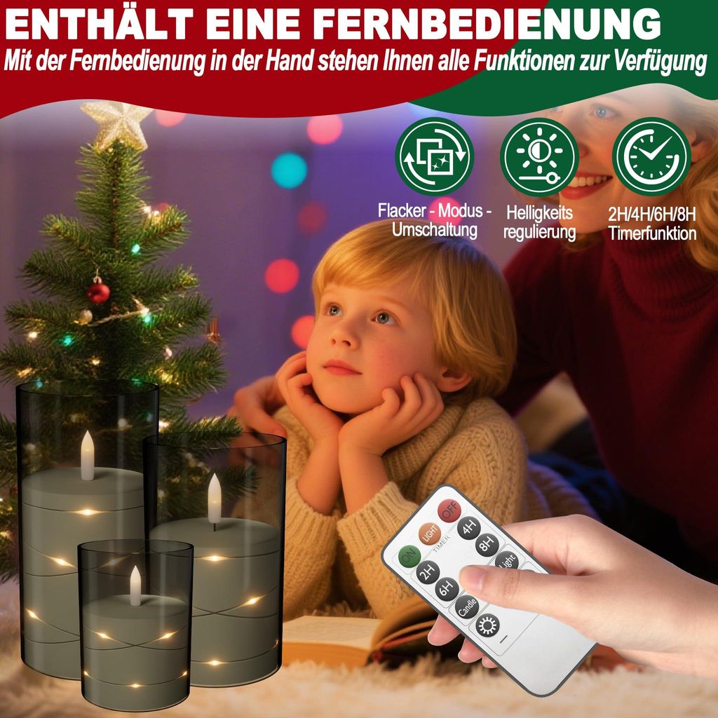 FIVMEN Lot de 3 bougies LED sans flamme avec télécommande Image du produit 