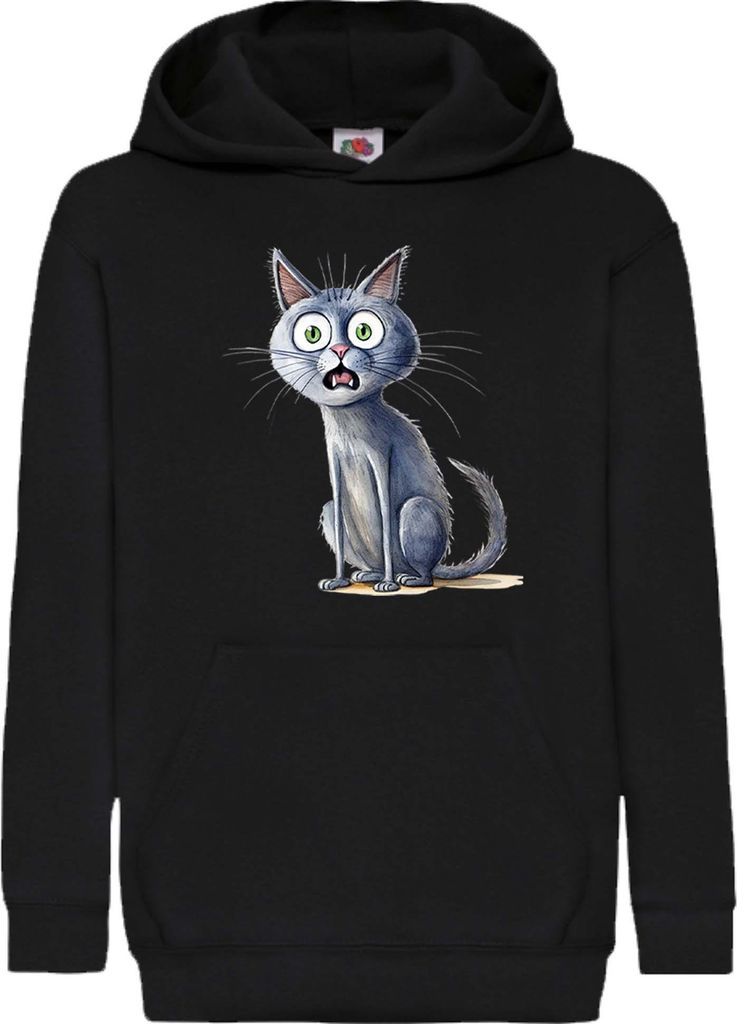 Kinder Kapuzenpullover Funny Cats Breeds Blue Cat 026, 9-11 Jahr - 140 / Schwarz