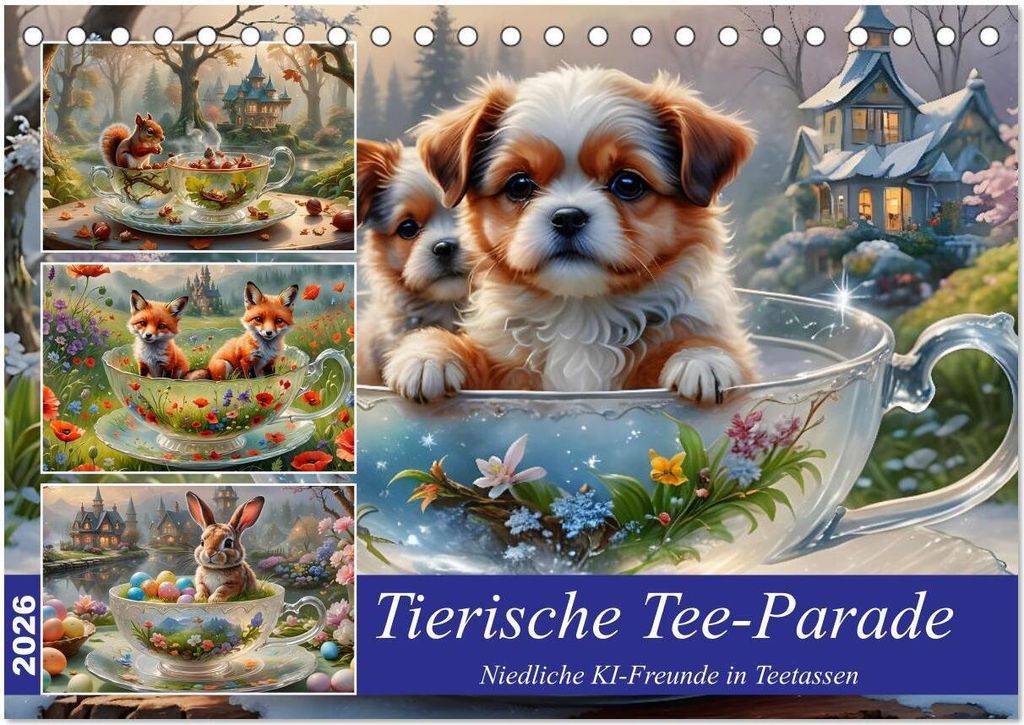 Tierische Tee-Parade (Tischkalender 2026 DIN A5 quer), CALVENDO Monatskalender