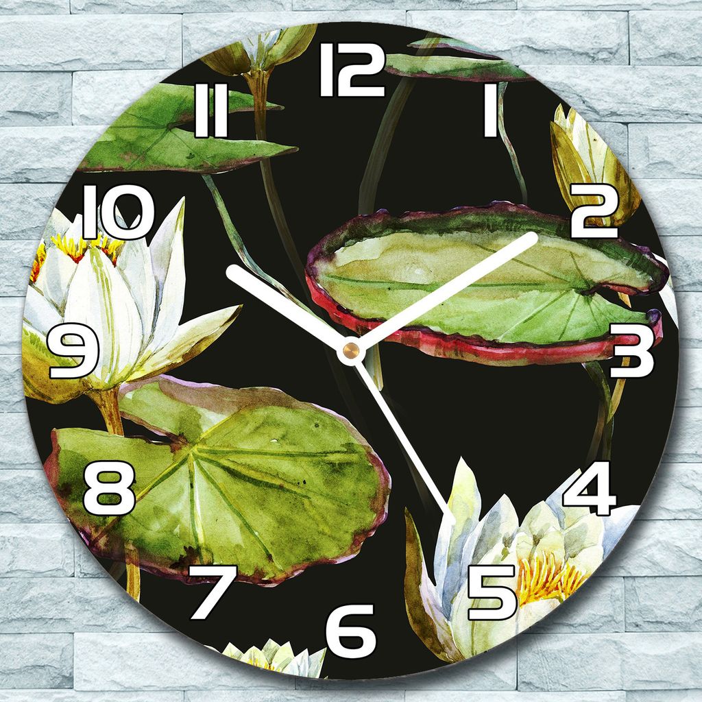 Wanduhr aus Glas Rund fi 30 Lotus grün-weißes Quarz Deko Produktbild 