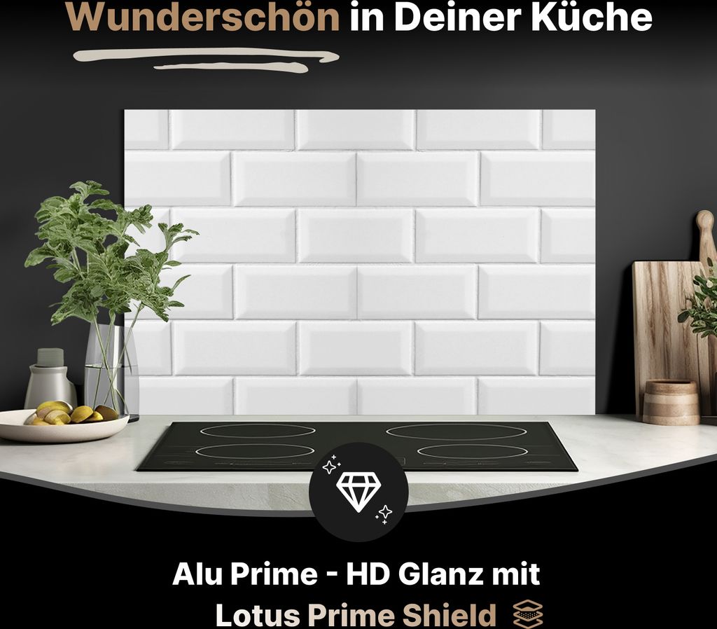 Spritzschutz Küchenrückwand aus Aluminiumverbund Glanz - 3mm - 90x50 cm - Weiß-gräulicher Fliesenspiegel