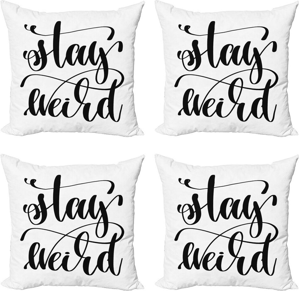 ABAKUHAUS Bleib verrückt Kissenbezug Set (4 Stück), Monochrome Cursive Wörter, Moderner Doppelseitiger Digitaldruck, 60 cm x 60 cm, Charcoal Gra...