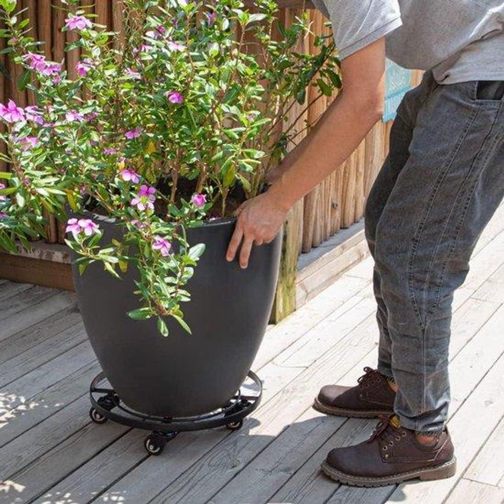 Metallischer Blumenträger mit Rädern - Starker 36 cm runder Blumenteller für draußen - Garten Blumenvase Stativ auf Dollyrädern - Für Zimmerp...