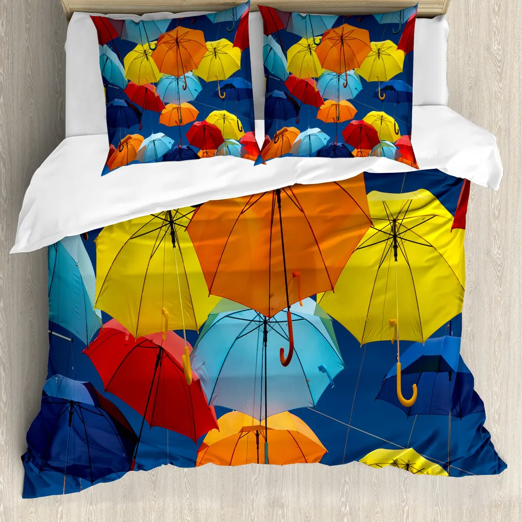 ABAKUHAUS Copripiumino colorato, Ombrelli colorati Sky, Antiacaro Adatto a chi soffre di allergie con federe, 200 cm x 200 cm - 80 x 80 cm, Multicolore